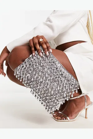 ASOS Zip top clutch bag in all over beads in