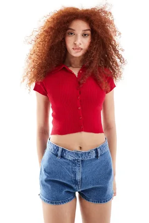Bershka Fine knit polo top in