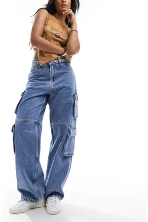 Dr Denim Donna multi modular cargo relaxed fit high waist straight leg jeans in stream sky retro wash