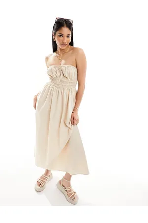 ASOS Midi bandeau sundress with ruched bust detail in latte
