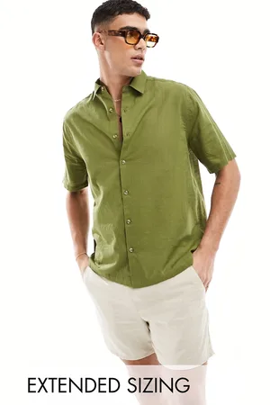ASOS Short sleeve relaxed linen look shirt in khaki