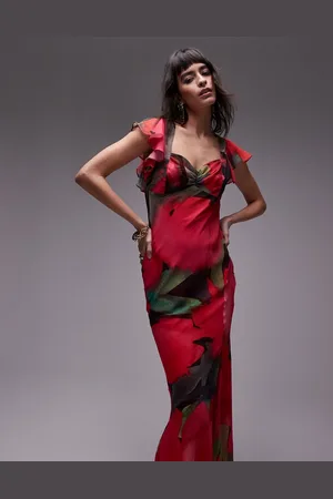 Topshop Flutter sleeve occasion midi dress in print