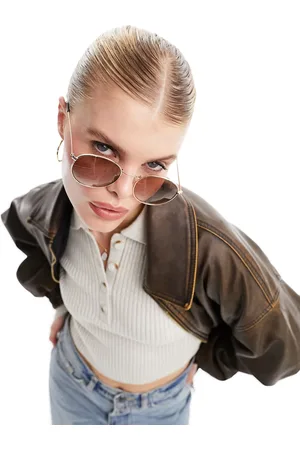 ASOS Metal round sunglasses in with light brown lens