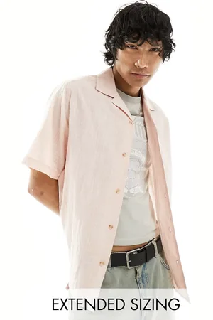ASOS Short sleeve relaxed revere collar linen look shirt in pale