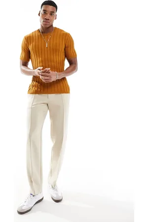 ASOS Muscle knitted crew neck textured rib t-shirt in orange