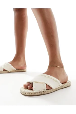 South Beach Linen cross over espadrille mule sandals in cream