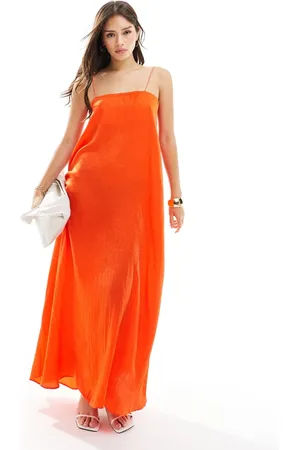 ASOS Crushed satin slip midi dress in tomato red