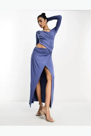 ASOS Long sleeve asymmetric neck with waist cut out midi dress in