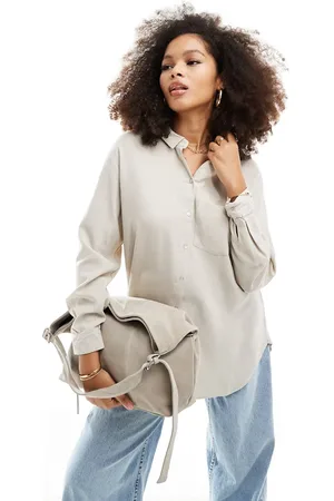 VERO MODA Linen blend long sleeved shirt in stone