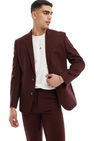 ASOS Slim fit wool mix suit jacket in burgundy twill
