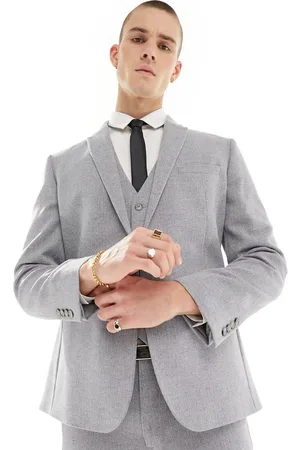 ASOS Slim fit wool mix suit jacket in grey basketweave