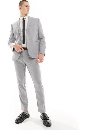 ASOS Slim fit wool mix suit trousers in grey basketweave