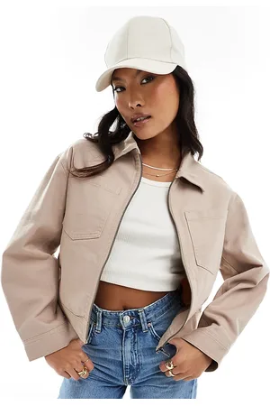 ASOS ASOS DESIGN Petite cropped twill jacket in dusty pink