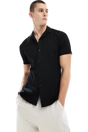 ASOS Short sleeve deep revere muscle viscose shirt in