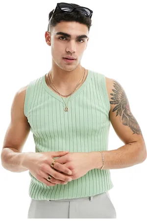 ASOS Muscle fit lightweight knitted rib v neck vest in