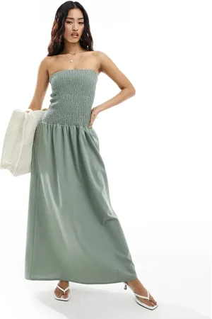 4th & Reckless Shirred bandeau dropped waist maxi dress in sage