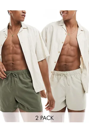 ASOS 2 pack swim shorts in short length in stone/khaki