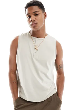 ASOS Vest with button up crew neck in stone