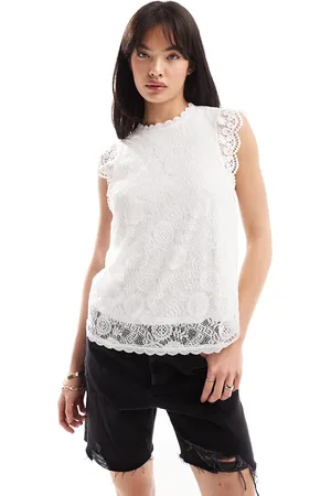 Pieces® High neck sleeveless lace top in