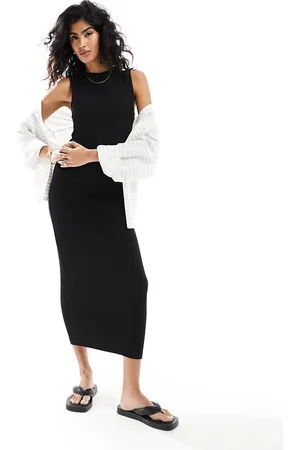 ASOS 90s ribbed built up midi tank dress in