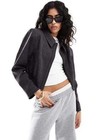 ASOS Top collar cropped bomber jacket in check