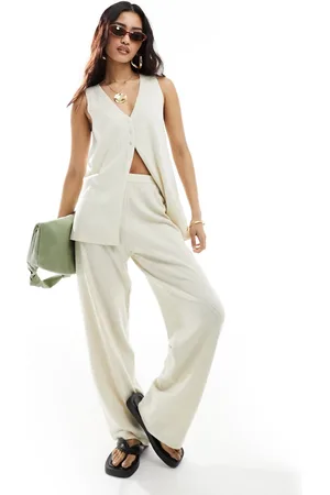 4th & Reckless Knitted pointelle straight leg trousers co-ord in cream