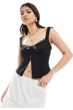 Bershka Contrast piping corset top in and white