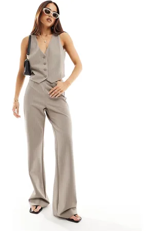 MANGO Thin pinstripe co-ord trousers in light