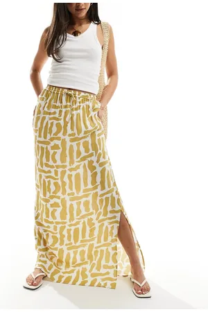ASOS Tie waist midi skirt in mustard squiggle print