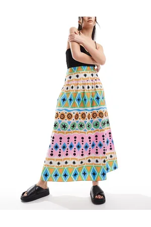ASOS Dropped waist cotton poplin maxi skirt in print