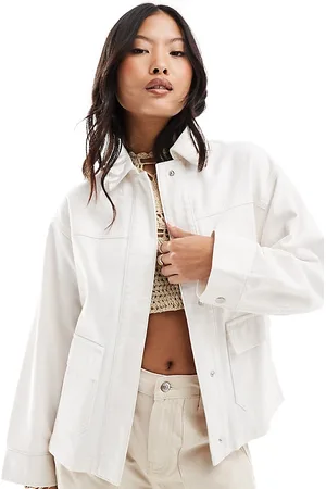 ASOS ASOS DESIGN Petite cotton twill shacket with pocket in ecru