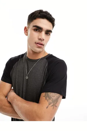 Brave Soul Raglan t-shirt in dark charcoal marl & black