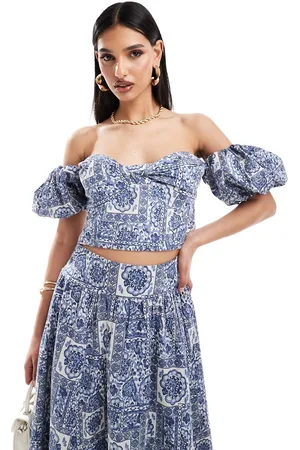 Abercrombie & Fitch Co-ord puff sleeve top in tile print