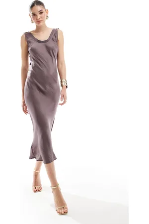 ASOS Bias slip midi dress with rib neck in mauve