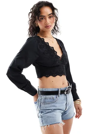 ONLY Broderie detail cropped blouse in
