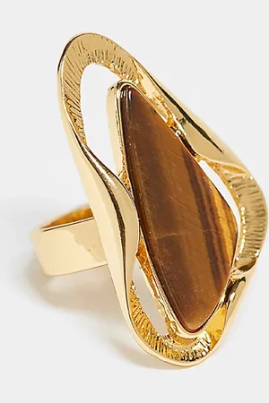 ASOS Limited Edition 14k plated ring with molten design and tigers eye real semi precious stone