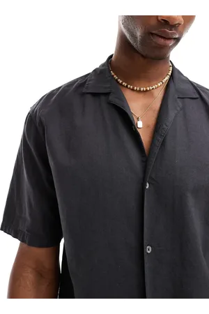 Pull&Bear Linen look revere neck shirt in