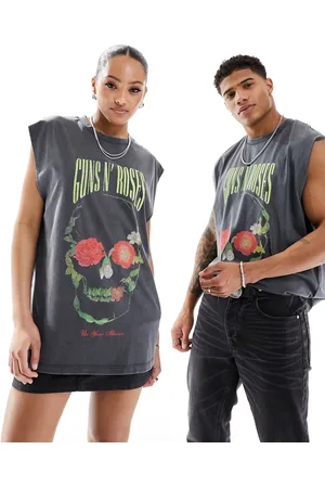 ASOS Unisex oversized license vest in washed with Guns N Roses graphic prints