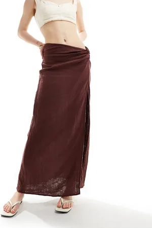 ASOS Side knot maxi skirt in cheesecloth in chocolate