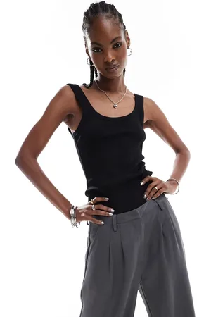 Monki Ribbed fitted vest top with scoop neck in