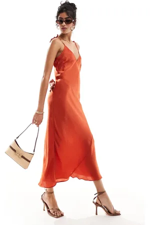 ASOS Satin v neck midi slip dress in terracotta
