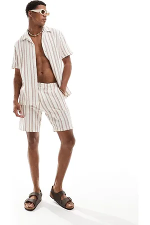 SELECTED Co-ord textured short in cream stripe