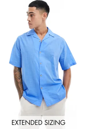 ASOS Short sleeve relaxed revere collar linen look shirt in mid