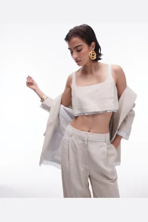 Topshop Co-ord linen tailored bralet with exposed lining in ecru