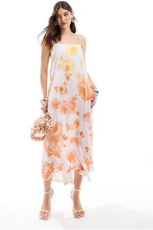 ASOS Crushed satin slip midi dress in floral ombre print
