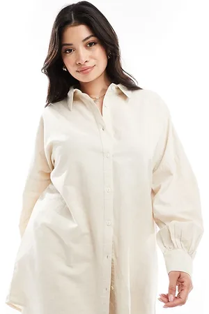 In The Style Linen look oversized shirt co-ord in stone