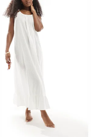 ASOS Textured dobby drop hem maxi beach dress in ivory