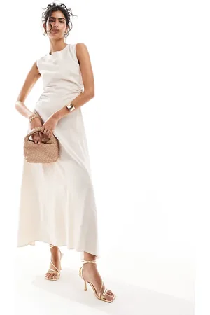 ASOS Cut out ring detail in waist midi dress in stone