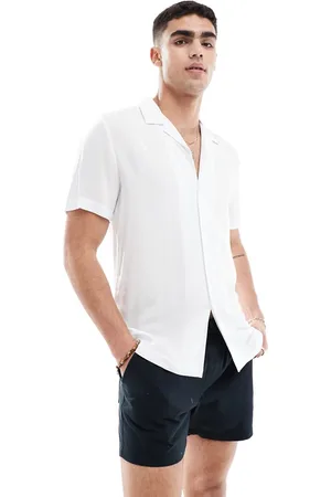 ASOS Regular fit viscose shirt with revere collar in