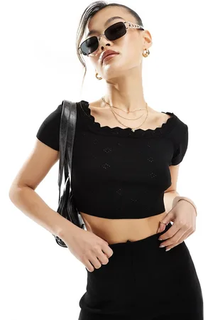Fashionkilla Pointelle lace trim crop top co-ord in